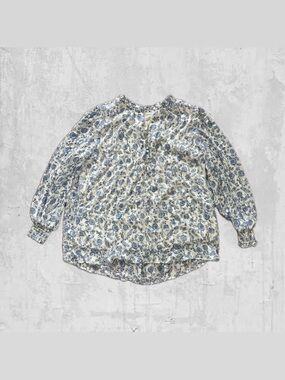 Chapter White and Blue Floral Button-Front Top